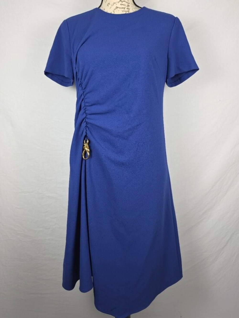 Donna Karan New York Blue Ruched Hardware Trim Midi Dress Size 4 NWT